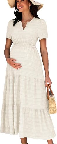 Summer Maxi Maternity Dress Pockets Casual Vacation Boho Baby Shower Short Sleeves A Line Beach Sundress Pregnancy in Saudi Arabia