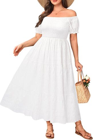 Pinup Fashion Plus Size Summer Dresses - Off Shoulder Casual Graduation Baby Shower Long Sun Dress with Pockets in Saudi Arabia