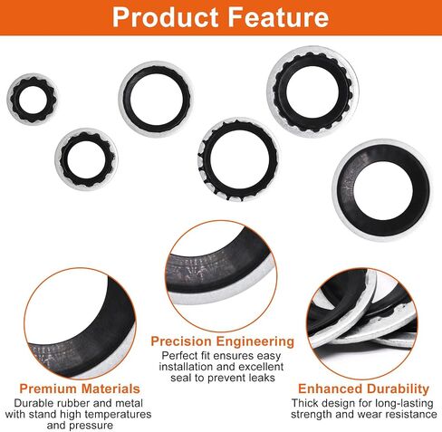 45 PCS A/C Gasket O-Ring Assortment kit, 6 Size Air Conditioning Compressor Port Seal Washer Kit, Replace A/C Compressor Bonded Seal Washer, Black in Saudi Arabia