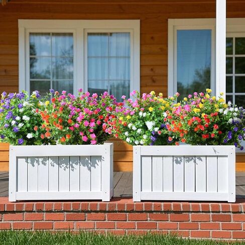 زهور اصطناعية مزيفة ونباتات عشبية لتزيين الصيف في الهواء الطلق، مقاومة للأشعة فوق البنفسجية، 14 حزمة واقعية من النباتات البلاستيكية الخضراء الصناعية لوعاء الشرفة ونافذة صندوق الفناء (أحمر) in Kuwait