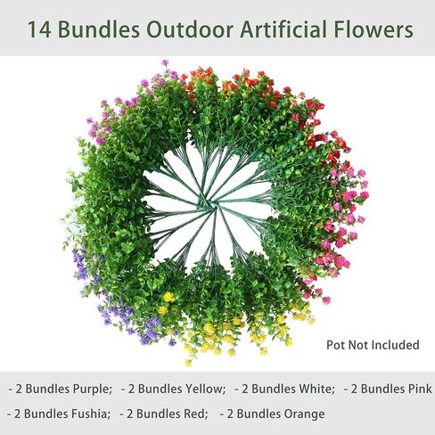 زهور اصطناعية مزيفة ونباتات عشبية لتزيين الصيف في الهواء الطلق، مقاومة للأشعة فوق البنفسجية، 14 حزمة واقعية من النباتات البلاستيكية الخضراء الصناعية لوعاء الشرفة ونافذة صندوق الفناء (أحمر) in Kuwait