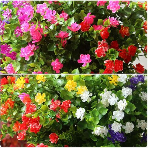 زهور اصطناعية مزيفة ونباتات عشبية لتزيين الصيف في الهواء الطلق، مقاومة للأشعة فوق البنفسجية، 14 حزمة واقعية من النباتات البلاستيكية الخضراء الصناعية لوعاء الشرفة ونافذة صندوق الفناء (أحمر) in Kuwait