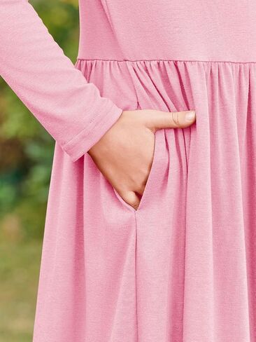 Haloumoning Girls Maxi Dress Long Sleeve Casual Holiday Dress with Pockets for 5-14 Years in Saudi Arabia