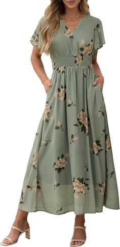 anrabess womens summer summer maxi dress discal vv neck shore shiffon boho beach 2025 Wedding Guest Dresses Long in Kuwait