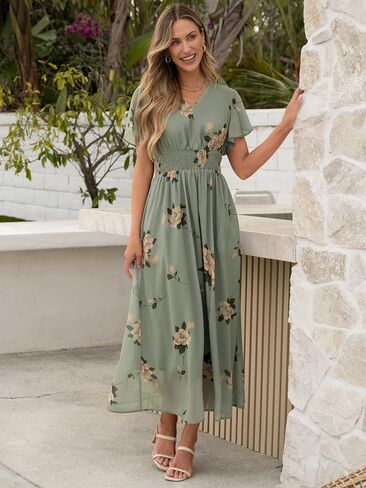 anrabess womens summer summer maxi dress discal vv neck shore shiffon boho beach 2025 Wedding Guest Dresses Long in Kuwait