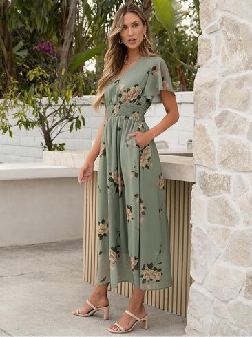 anrabess womens summer summer maxi dress discal vv neck shore shiffon boho beach 2025 Wedding Guest Dresses Long in Kuwait