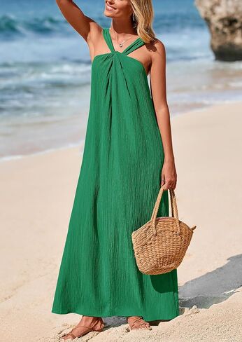 PRETTYGARDEN Womens 2025 Casual Long Summer Dresses Sleeveless Strappy Loose Flowy Beach Vacation Maxi Dress with Pockets in Kuwait