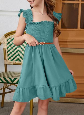 blibean Teen Girls Summer Dresses Smocked Sleeveless Sundresses with Pockets Size 6-15 Years in Saudi Arabia