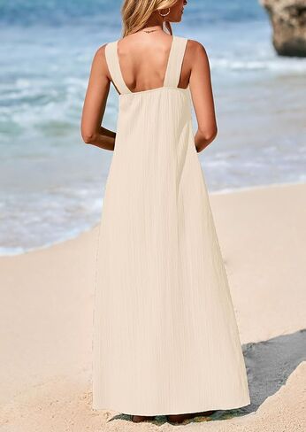 PRETTYGARDEN Womens 2025 Casual Long Summer Dresses Sleeveless Strappy Loose Flowy Beach Vacation Maxi Dress with Pockets in Kuwait