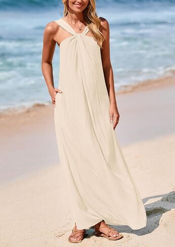 PRETTYGARDEN Womens 2025 Casual Long Summer Dresses Sleeveless Strappy Loose Flowy Beach Vacation Maxi Dress with Pockets in Kuwait