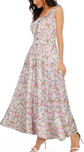 OSTOO Women's 2025 Summer Boho Floral Print Tiered Casual Flowy Long Maxi Dress in Saudi Arabia
