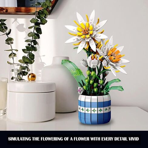 Rose Flower Bouquet Building Sets - Compatible with Lego Flower Bouquet, Artificial Wildflower with Vase, DIY Unique Decoration Home, Botanical Collection for Ages 8-12 yrs Old Girl for Gift in Kuwait