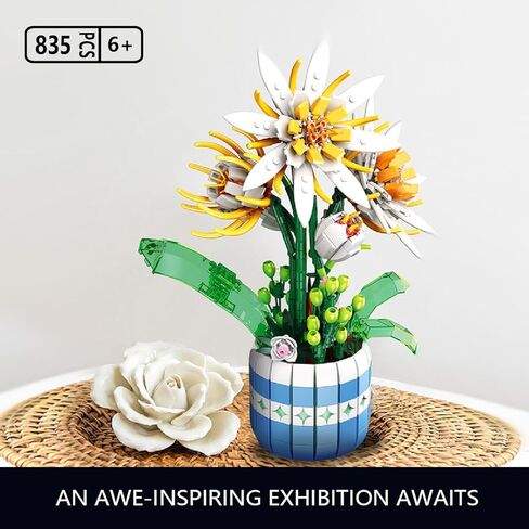 Rose Flower Bouquet Building Sets - Compatible with Lego Flower Bouquet, Artificial Wildflower with Vase, DIY Unique Decoration Home, Botanical Collection for Ages 8-12 yrs Old Girl for Gift in Kuwait