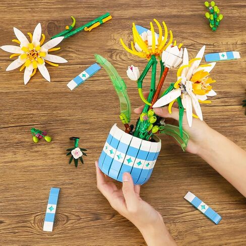 Rose Flower Bouquet Building Sets - Compatible with Lego Flower Bouquet, Artificial Wildflower with Vase, DIY Unique Decoration Home, Botanical Collection for Ages 8-12 yrs Old Girl for Gift in Kuwait