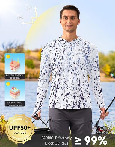 قميص هوديي حماية الشمس للرجال UPF أكثر من 50 عامًا حارس الطفح الجلدي الأكمام الطويلة UV SPF قميص المشي لمسافات طويلة للرجال in Kuwait