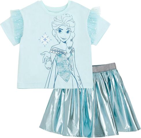 Disney Junior Girls T-Shirt and Metallic Iridescent Skirt Toddler to Big Kid Sizes (2T - 14-16) in Kuwait