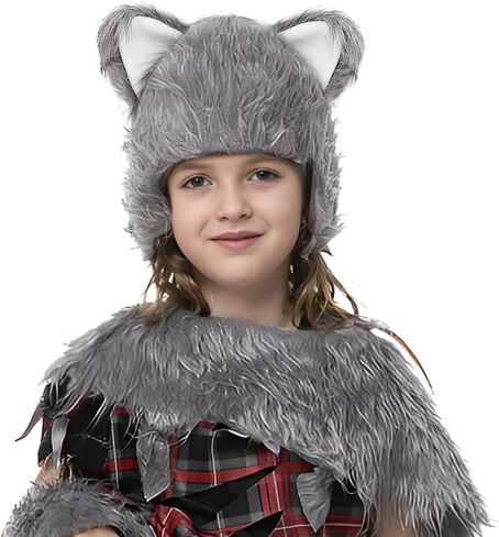 JIAHG Halloween Faux Fur Werewolf Costume Hood Hat Gloves Shoe Covers Shawl for Boys Girls Cosplay Fancy Party Accessories in Saudi Arabia