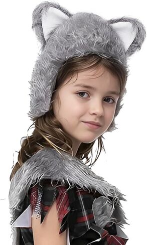 JIAHG Halloween Faux Fur Werewolf Costume Hood Hat Gloves Shoe Covers Shawl for Boys Girls Cosplay Fancy Party Accessories in Saudi Arabia