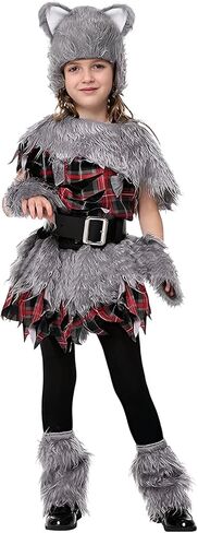 JIAHG Halloween Faux Fur Werewolf Costume Hood Hat Gloves Shoe Covers Shawl for Boys Girls Cosplay Fancy Party Accessories in Saudi Arabia