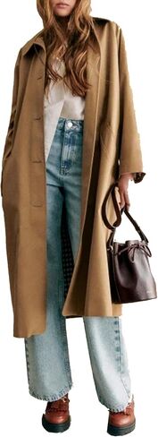 Women's Long Trench Coat Single Breasted Oversized Overcoat Classic Button Down Spring Outerwear in Kuwait