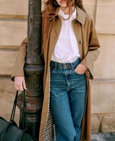 Women's Long Trench Coat Single Breasted Oversized Overcoat Classic Button Down Spring Outerwear in Kuwait