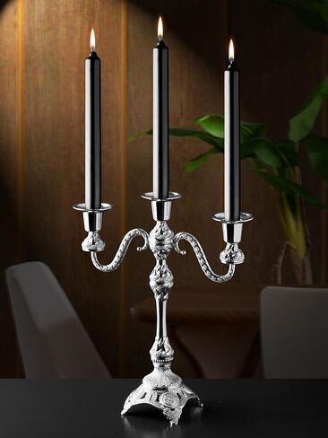 حامل الشمعة 3 -arm -arm - زماكة زاماك كانديلابرا لديكور المنزل الأنيق ، يحمل 3 شموع ، التجميع المطلوبة (الذهب والفضة) (الفضة) in Kuwait