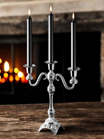 حامل الشمعة 3 -arm -arm - زماكة زاماك كانديلابرا لديكور المنزل الأنيق ، يحمل 3 شموع ، التجميع المطلوبة (الذهب والفضة) (الفضة) in Kuwait