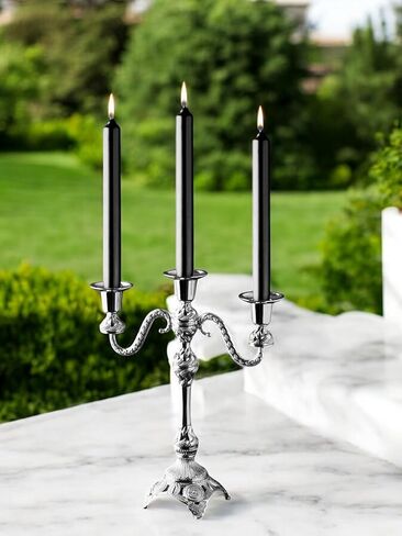 حامل الشمعة 3 -arm -arm - زماكة زاماك كانديلابرا لديكور المنزل الأنيق ، يحمل 3 شموع ، التجميع المطلوبة (الذهب والفضة) (الفضة) in Kuwait