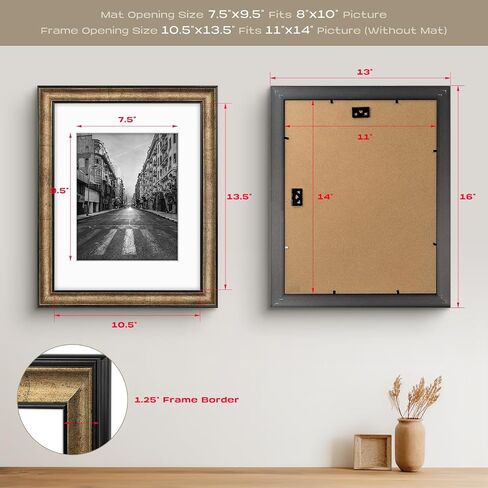 Golden State Art, 11x14 Photo Frame with Mat for Pictures 8x10 and Real Glass (Dark Gold Brown & Bronze Pewter Panel with White Color Mat, 1.25 Inch Frame Border) in Saudi Arabia