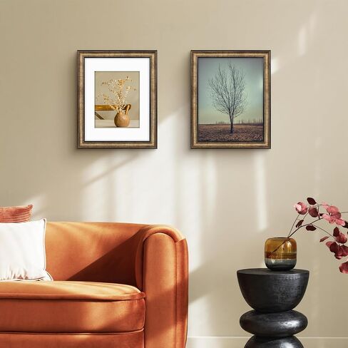 Golden State Art, 11x14 Photo Frame with Mat for Pictures 8x10 and Real Glass (Dark Gold Brown & Bronze Pewter Panel with White Color Mat, 1.25 Inch Frame Border) in Saudi Arabia