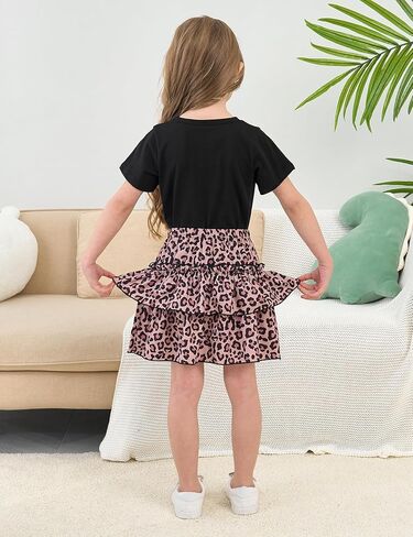 مجموعة تنورة للفتيات الصغيرات - 2 قطعة قصيرة الأكمام أعلى شيربريد تيرنج زي الفتيات الربيع الصيف الملابس 3-8 سنوات in Kuwait