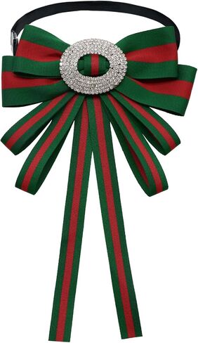 Striped Ribbon Bow Ties for Women with Rhinestone Pre-tied Adjustable Womens Bow Tie Big Bowtie for Women Uniform in Kuwait