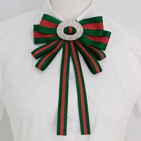 Striped Ribbon Bow Ties for Women with Rhinestone Pre-tied Adjustable Womens Bow Tie Big Bowtie for Women Uniform in Kuwait