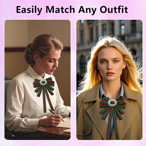 Striped Ribbon Bow Ties for Women with Rhinestone Pre-tied Adjustable Womens Bow Tie Big Bowtie for Women Uniform in Kuwait