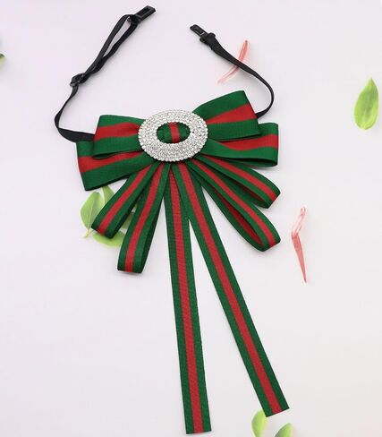 Striped Ribbon Bow Ties for Women with Rhinestone Pre-tied Adjustable Womens Bow Tie Big Bowtie for Women Uniform in Kuwait