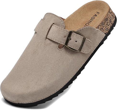 XTJSCBDSH KIDS SOEDE SUEDE السقوط مع Cork Bedbed ، صلى الله على الفتيات ، والنعال القابلة للتعديل مشبك ، البغال الدعم للقوس في الهواء الطلق في الهواء الطلق in Kuwait