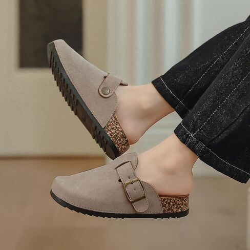 XTJSCBDSH KIDS SOEDE SUEDE السقوط مع Cork Bedbed ، صلى الله على الفتيات ، والنعال القابلة للتعديل مشبك ، البغال الدعم للقوس في الهواء الطلق في الهواء الطلق in Kuwait