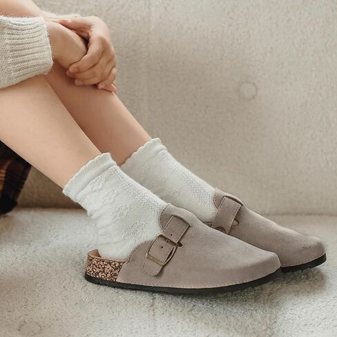 XTJSCBDSH KIDS SOEDE SUEDE السقوط مع Cork Bedbed ، صلى الله على الفتيات ، والنعال القابلة للتعديل مشبك ، البغال الدعم للقوس في الهواء الطلق في الهواء الطلق in Kuwait