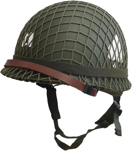 WWII US Army M1 Steel Helment Replica - WW2 Gear مع حزام الذقن القماشي ، غطاء شبكة ، شريط عين Cat و DIY in Saudi Arabia