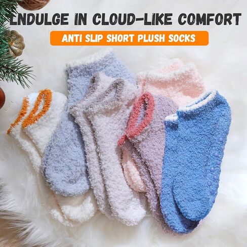 jeuhut 6 Pairs Fuzzy Grip Socks for Women Soft Cozy Fluffy Slipper Socks with Grips Winter Warm Stocking Stuffers in Kuwait