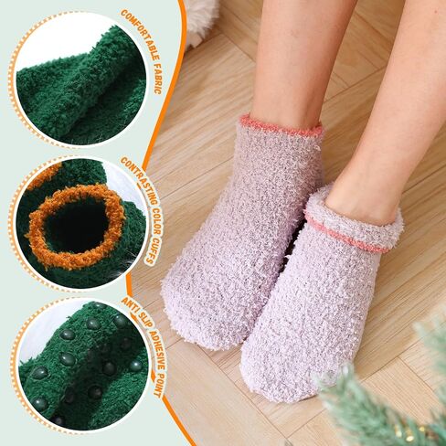jeuhut 6 Pairs Fuzzy Grip Socks for Women Soft Cozy Fluffy Slipper Socks with Grips Winter Warm Stocking Stuffers in Kuwait