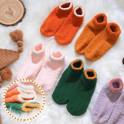 jeuhut 6 Pairs Fuzzy Grip Socks for Women Soft Cozy Fluffy Slipper Socks with Grips Winter Warm Stocking Stuffers in Kuwait