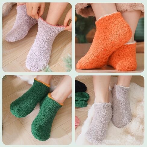 jeuhut 6 Pairs Fuzzy Grip Socks for Women Soft Cozy Fluffy Slipper Socks with Grips Winter Warm Stocking Stuffers in Kuwait