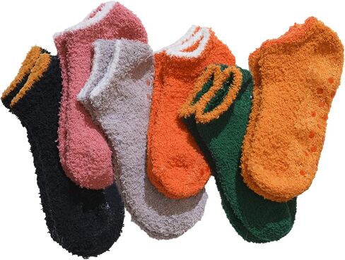 jeuhut 6 Pairs Fuzzy Grip Socks for Women Soft Cozy Fluffy Slipper Socks with Grips Winter Warm Stocking Stuffers in Kuwait