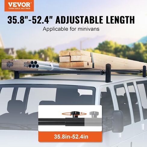 VEVOR Van Roof Ladder Rack - 35.8"-52.4" Adjustable Roof Rack, 500 LBS Capacity Alloy Steel, Drilling Mount for Minivans, Black in Kuwait