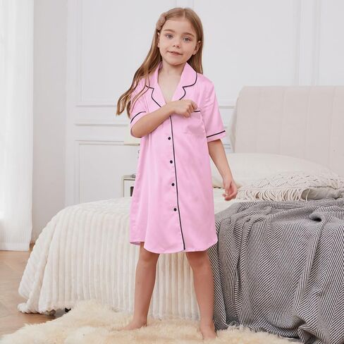 QPANCY Girls Satin Nightgowns Button Down Silky Sleepwear Pajamas Short Sleeve Princess Night Dresses Loungewear in Saudi Arabia