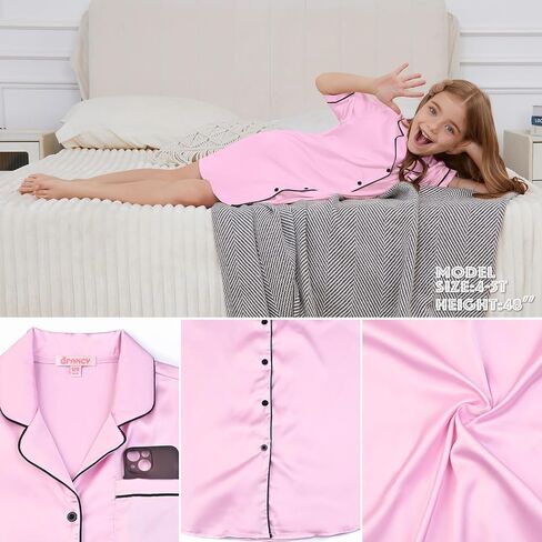 QPANCY Girls Satin Nightgowns Button Down Silky Sleepwear Pajamas Short Sleeve Princess Night Dresses Loungewear in Saudi Arabia