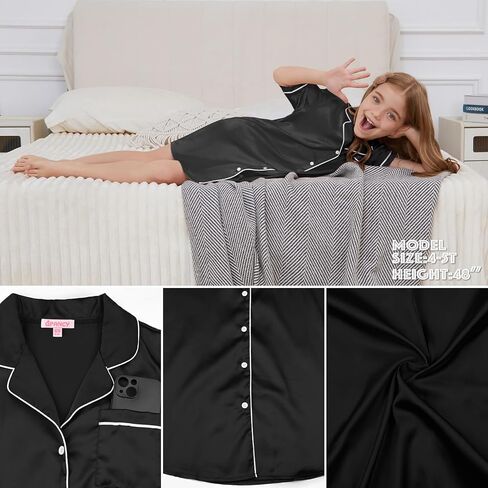 QPANCY Girls Satin Nightgowns Button Down Silky Sleepwear Pajamas Short Sleeve Princess Night Dresses Loungewear in Kuwait