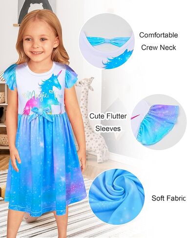 PASHOP Doll and Girl Matching Nightgown Flutter Sleeve Unicorn Princess Pajamas Night Dress for Girls and 18" Doll Clothes in Kuwait