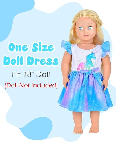 PASHOP Doll and Girl Matching Nightgown Flutter Sleeve Unicorn Princess Pajamas Night Dress for Girls and 18" Doll Clothes in Kuwait